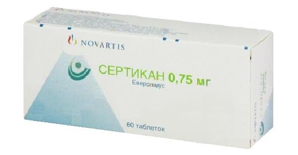 СЕРТИКАН (Эверолимус) табл. 0,75 мг: №60, Novartis Pharma AG, Швейцария
